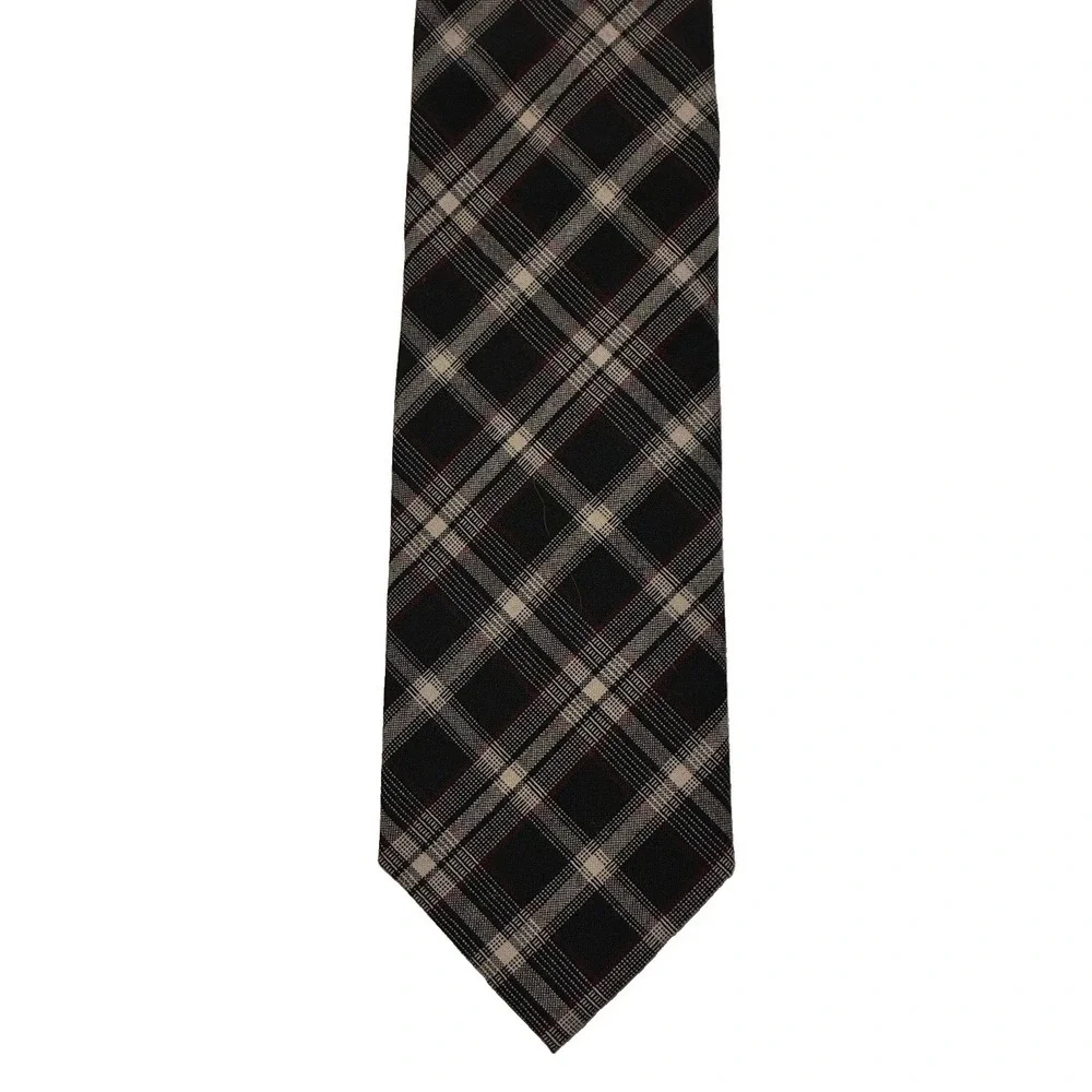 Pendleton Men's 100% Virgin Wool necktie Classic Designer Black Plaid Made USA
